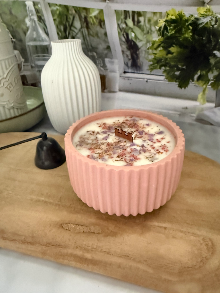Bougie avec boucles d’oreilles (Fleur de coton) - Pot Rose